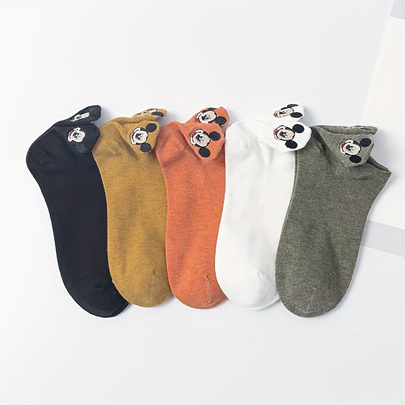 

10 Pairs Cartoon Animal Embroidery Socks, Cute & Breathable Low Cut Invisible Socks, Women's Stockings & Hosiery