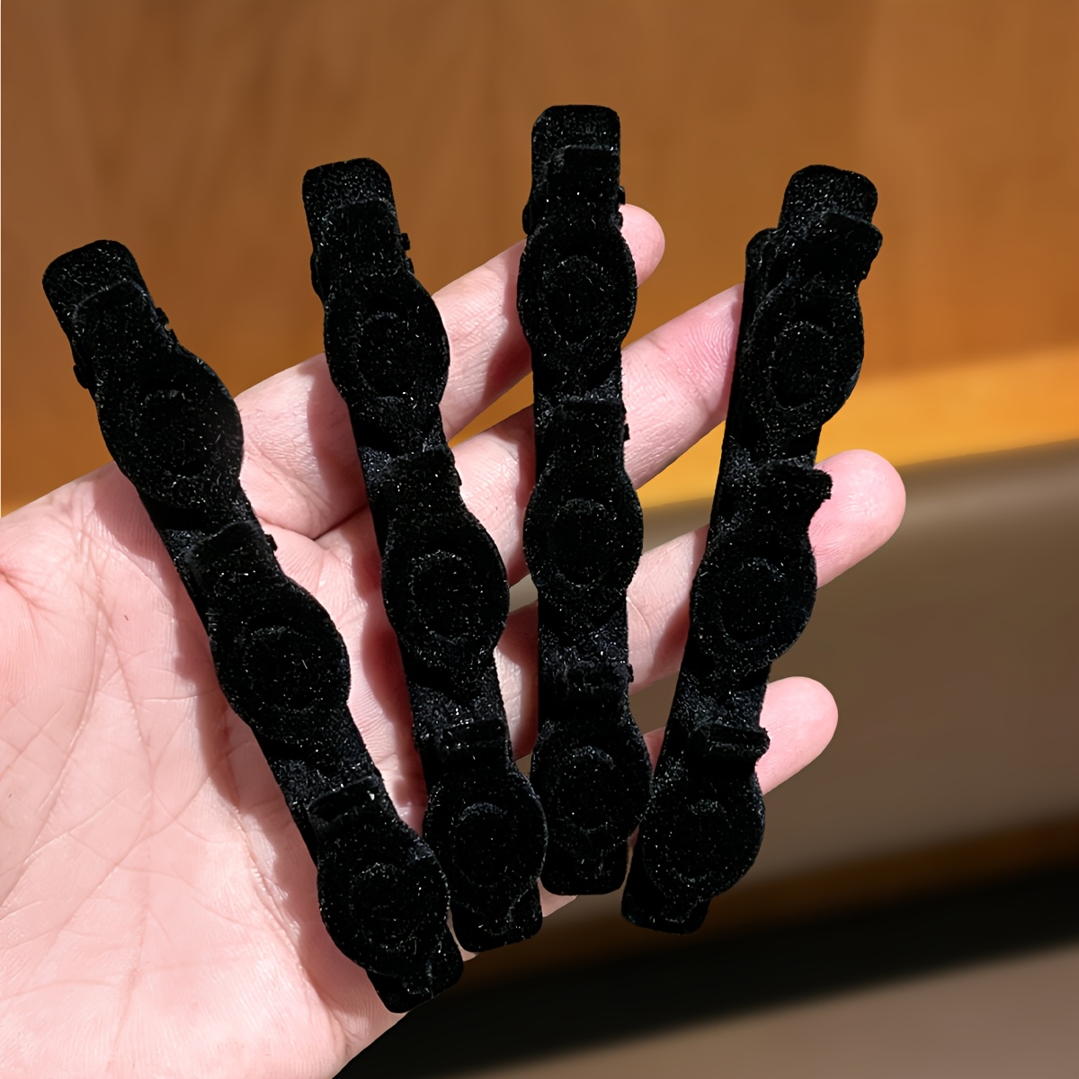 TEMU 4pcs Women's Black Flocked Seamless Bang Clips, High-end Light Clips For Forehead Braids And Flyaways, Clips For Women