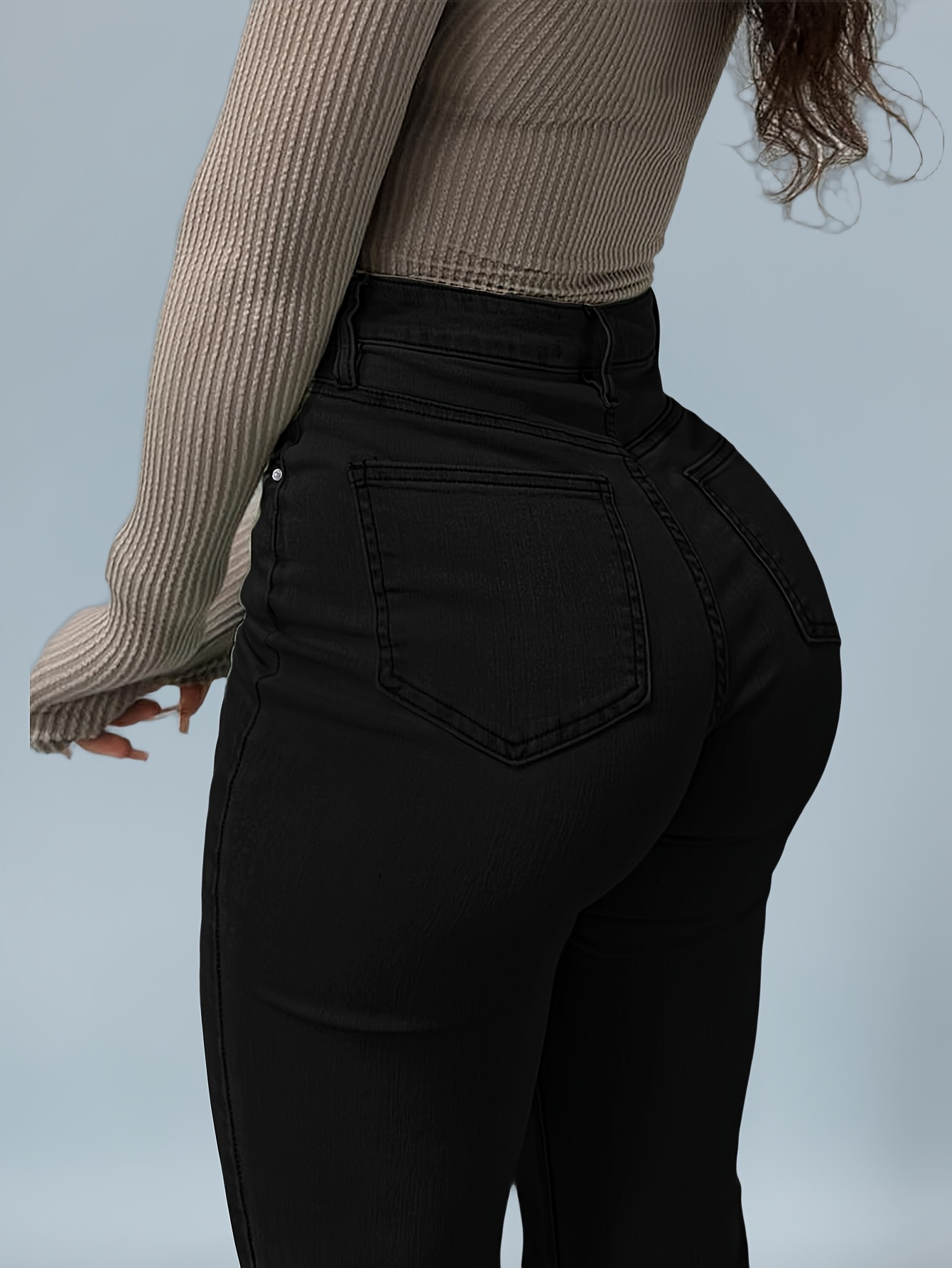 High-Waisted Stretch Jeans for Women with a Bootcut Design, Available in Solid Colors, Perfect for Casual And Versatile Wear.