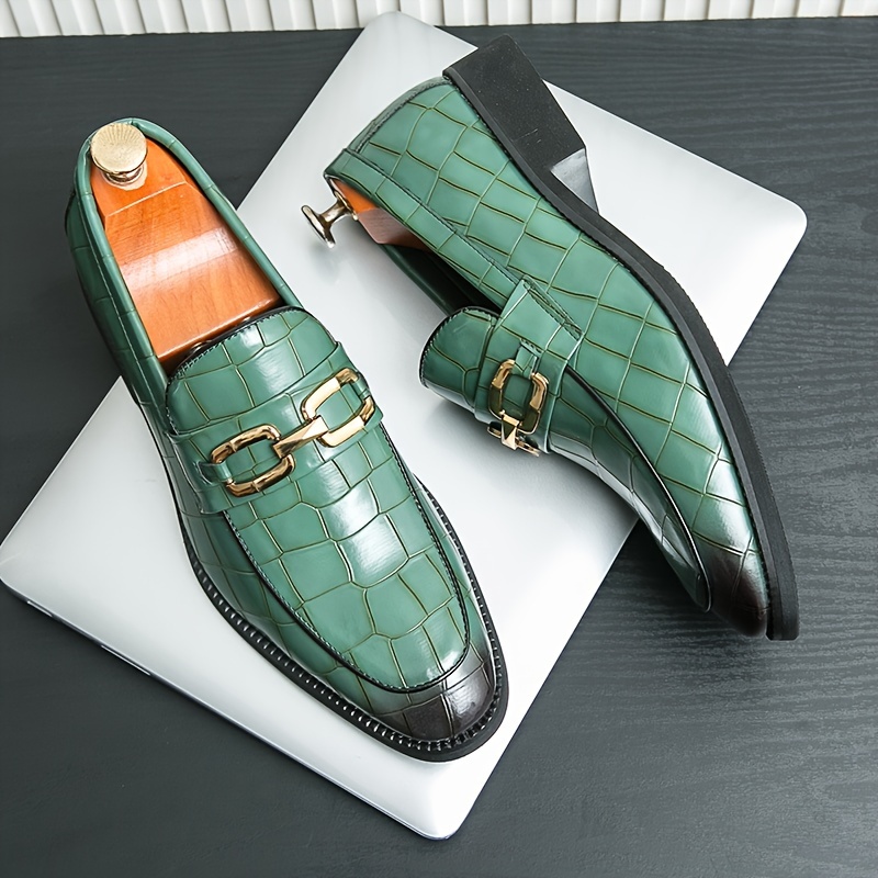 new mens business loafers shiny pointed toe green dress - Temu