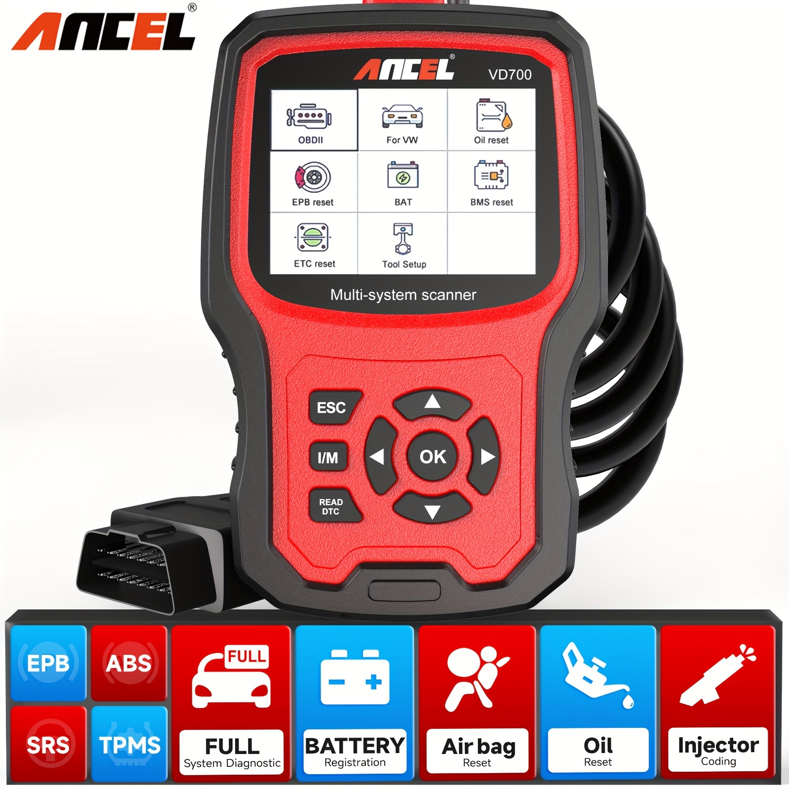 

Ancel Scanner Code Reader Oil Epb Tps Injector Steering Angle Learning Dpf Diagnostic Tool, For Vw For Audi For Seat