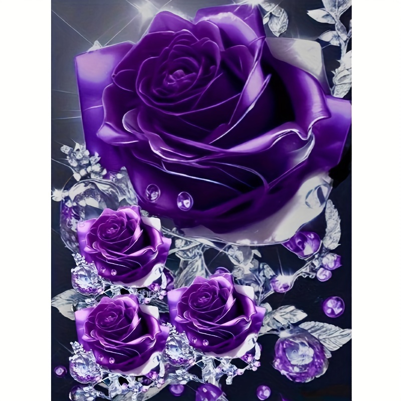 1pc Purple Rose Pattern, 5d Diamond Painting Kit - Round Diamonds, Frameless Canvas Craft, Suitable For Decor, Ideal Holiday Gift