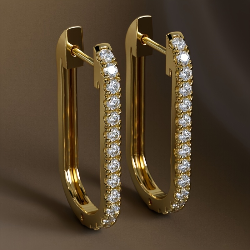 Image of Of Women's Fashion Hoop Earrings Simple Cubic Synthetic Zirconia Square Hoops Elegant Jewelry