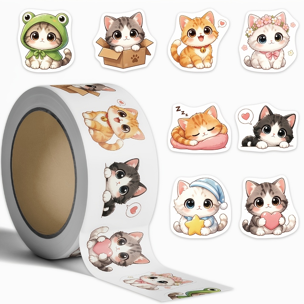 TEMU 500 Sheets, 1 Roll Of Irregularly Shaped Cute And Adorable Cat-themed Stickers, Suitable For Journals, Scrapbooks, Photo Albums, Soft And Cute