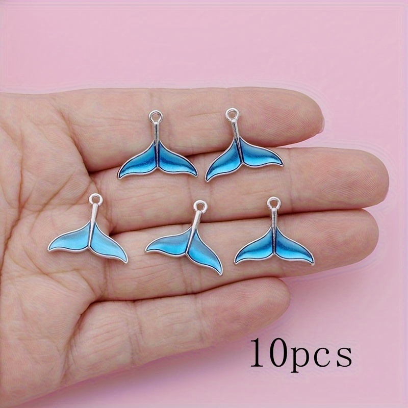TEMU 5pcs/10pcs Golden Silvery Plated Mermaid Tail Charms Blue Enamel Tail Blue, White, Yellow, Pink, Purple Crab Starfish Pendant For Jewelry Making