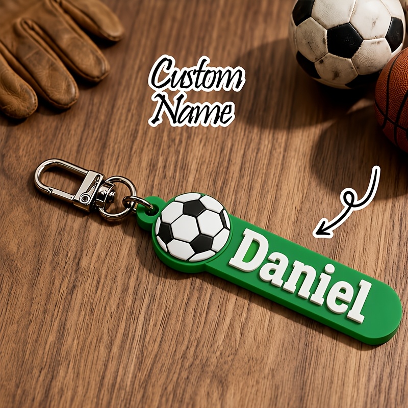 Customized Soccer Keychain, Personalized Name & Number Tag