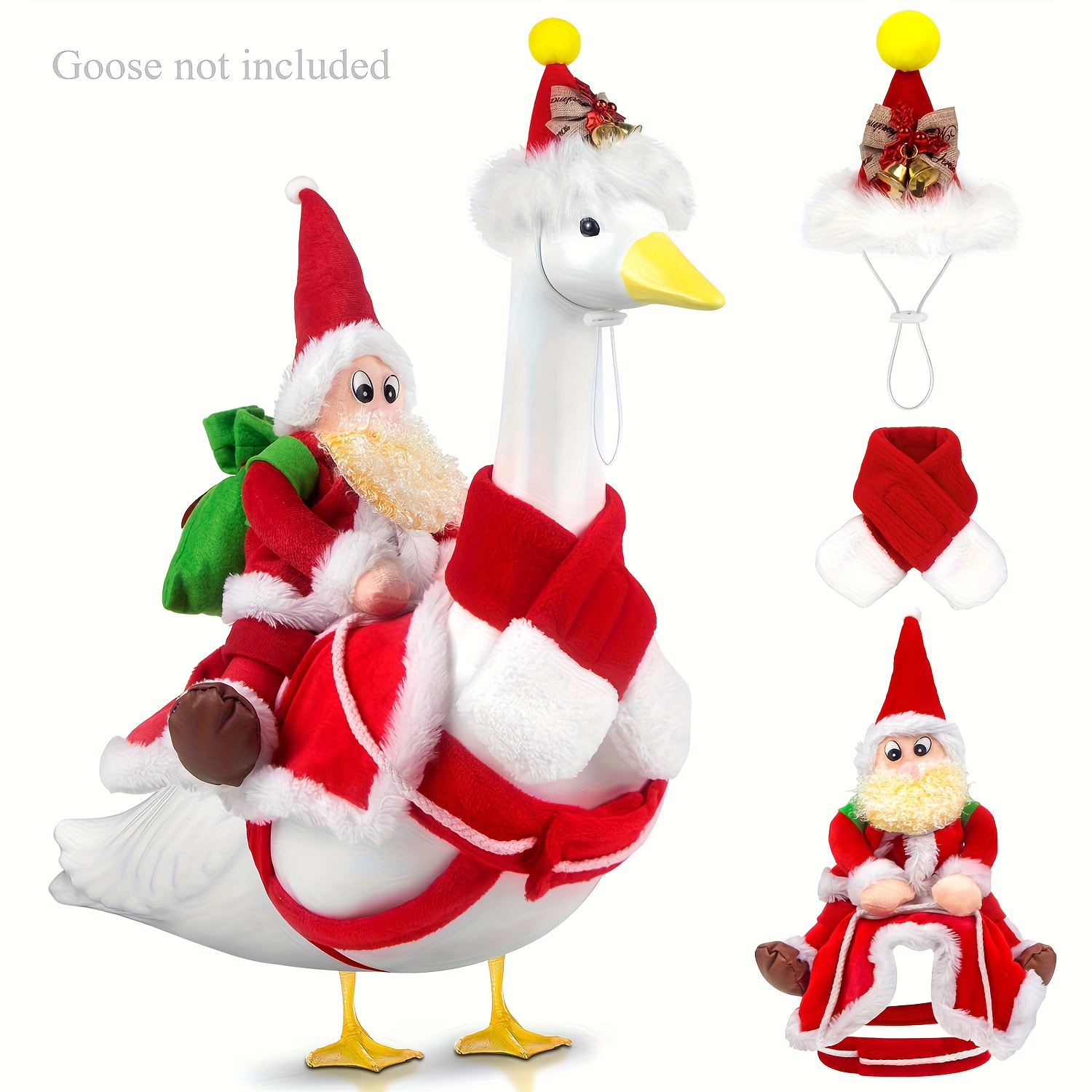 TEMU Christmas Mrs Claus Goose Outfit For 23" Porch Goose, Goose Costume Dress With Hat, Dress For Outdoor Garden Yard Lawn Patio Decor, Holiday