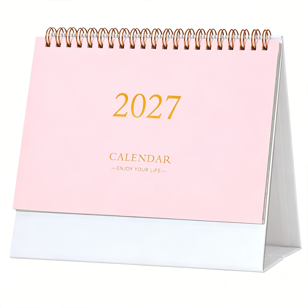 TEMU Small Desk Calendar 2027, Monthly Desktop Planner Thick Paper Twin Wire Binding With Stickers, Ample Blocks, Notes School Year Calendar For Home