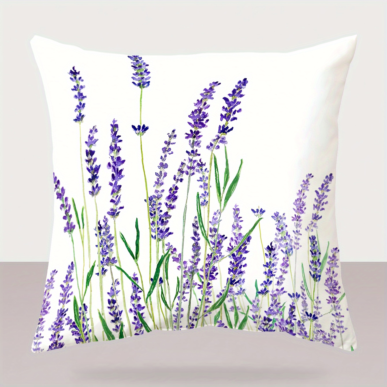 

1pc, Digital Printed Lavender Flower Printed Throw Pillow Case