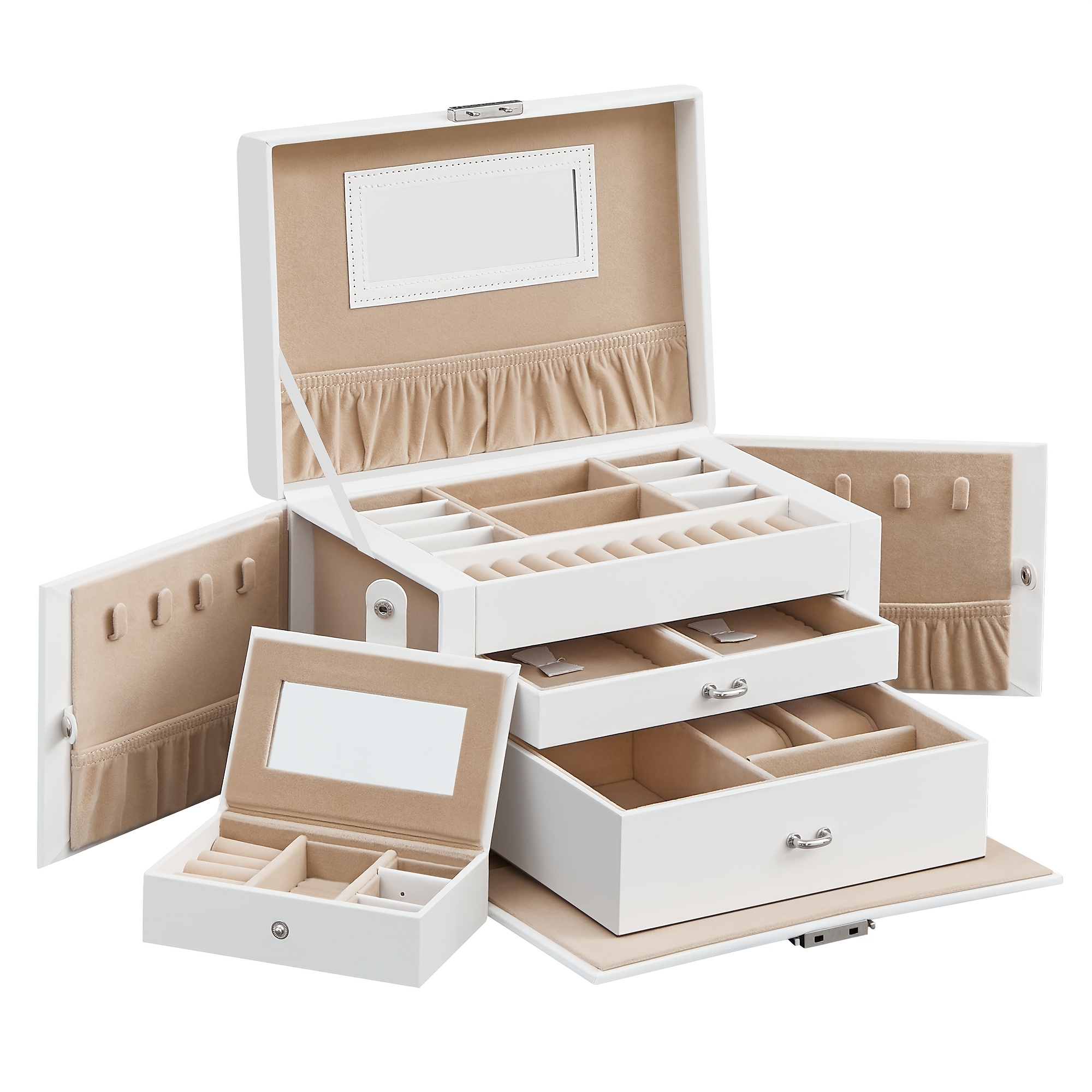 Jewellery Box 3 Layers, Jewellery Organiser With 2 Drawers, Jewellery Case With Portable Travel Case, With Handle, Lockable, Jewellery Storage, Gift For , Jewelry Boxes