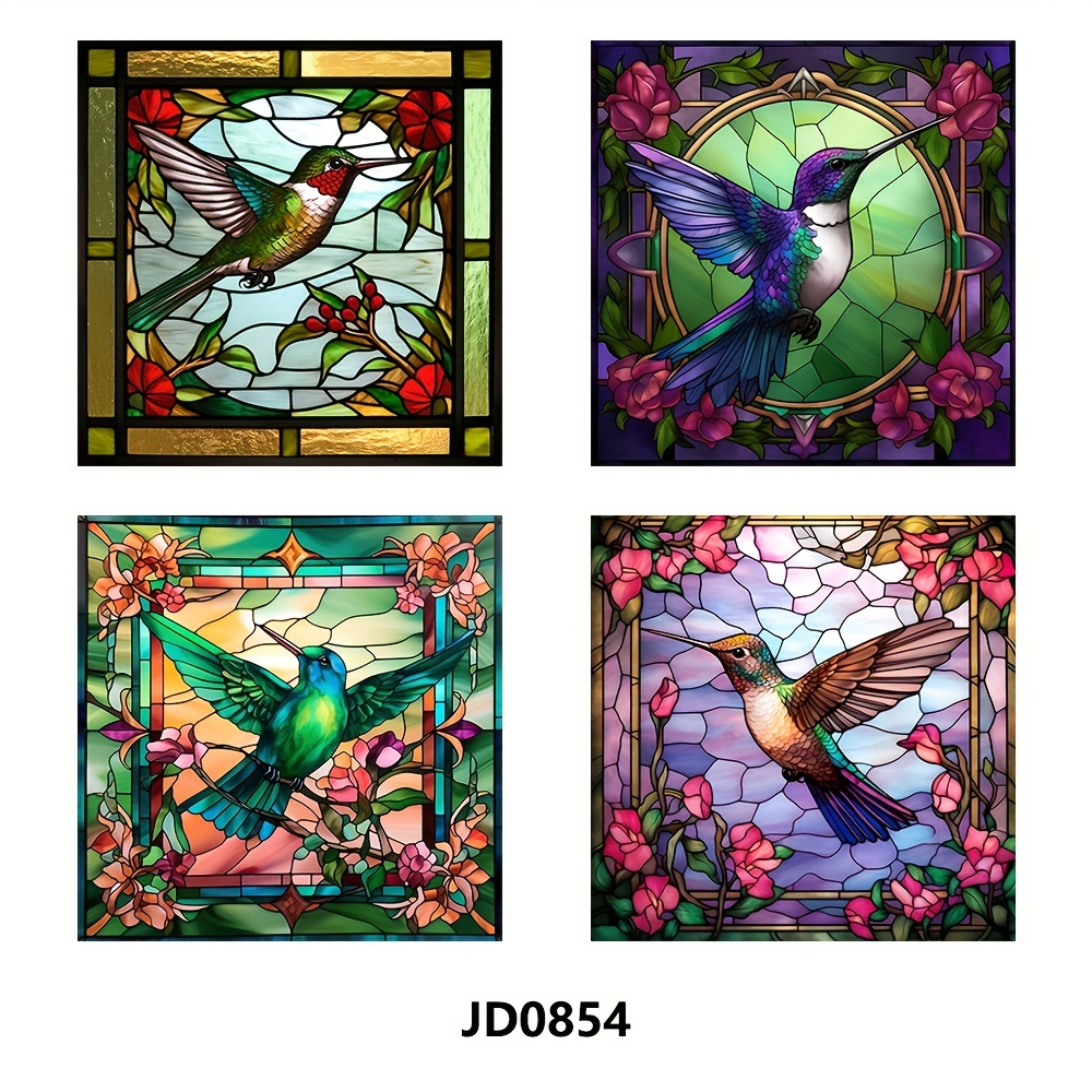 TEMU 4pcs Hummingbird Car, Rv, Home Static Glass Decorative Stickers Sunlight Capture 8.9in * 8.9in Anti Bird Impact Window Stickers, Non Glue