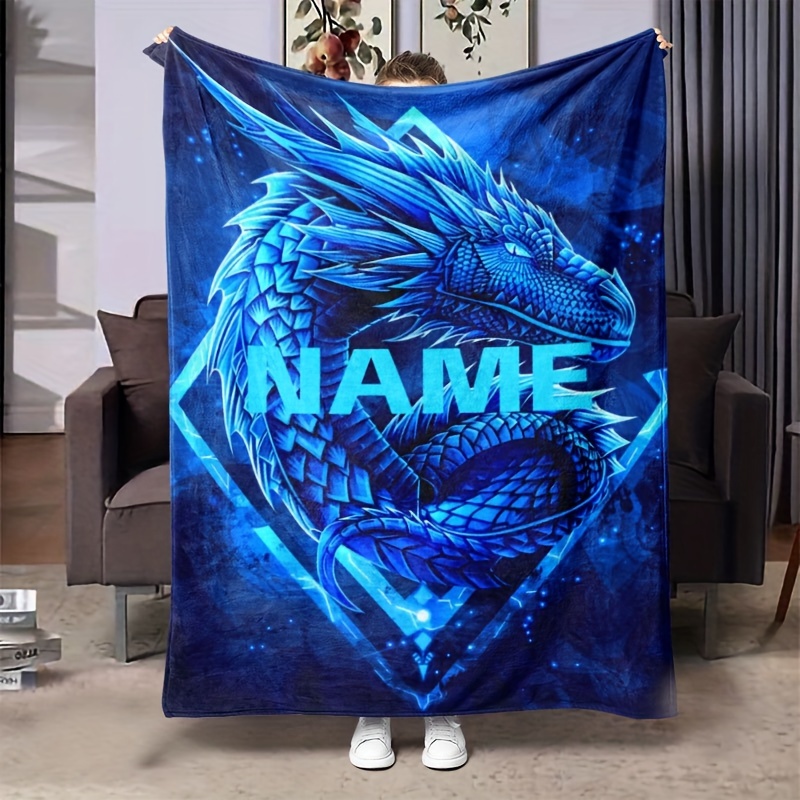 

Customizable Name Flannel Throw Blanket - Contemporary Style, Digital Printed, Knitted Polyester Fabric, Comfort 200-250g Lightweight - Theme-based Home Decor With Unique Dragon