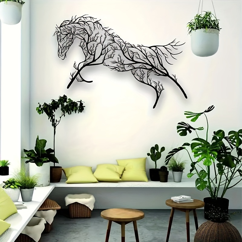 

1pc, Iron Horse Tree Branch Wall Art, Metal Equestrian Flora Silhouette, Vintage Style Black Iron Horse Art Decor For Living Room, Bedroom, Study, Outdoor, Wall Decoration