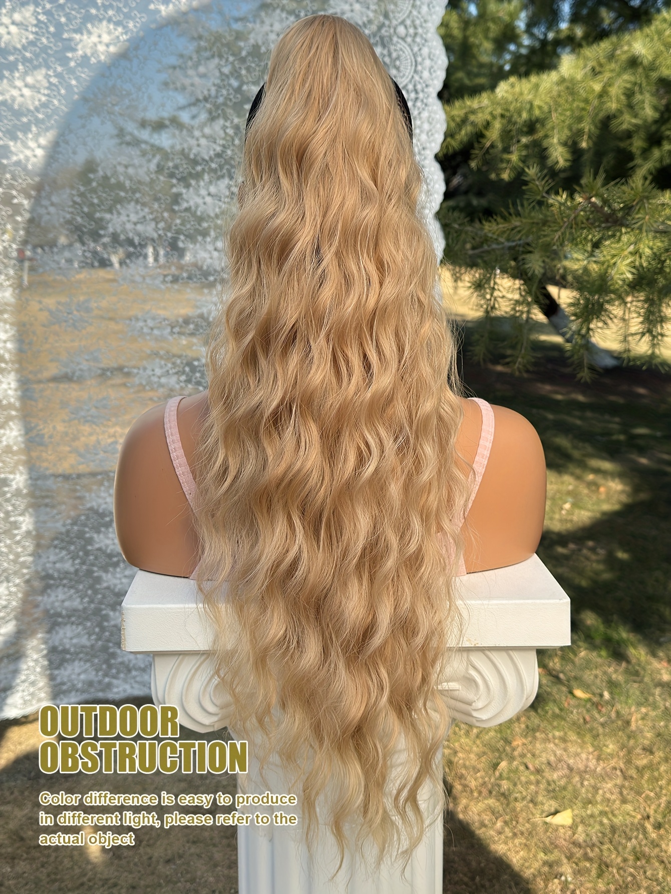   womens 28 inch brown wavy ponytail extension high temperature fiber clip in tailpiece synthetic hairpiece for ladies details 3
