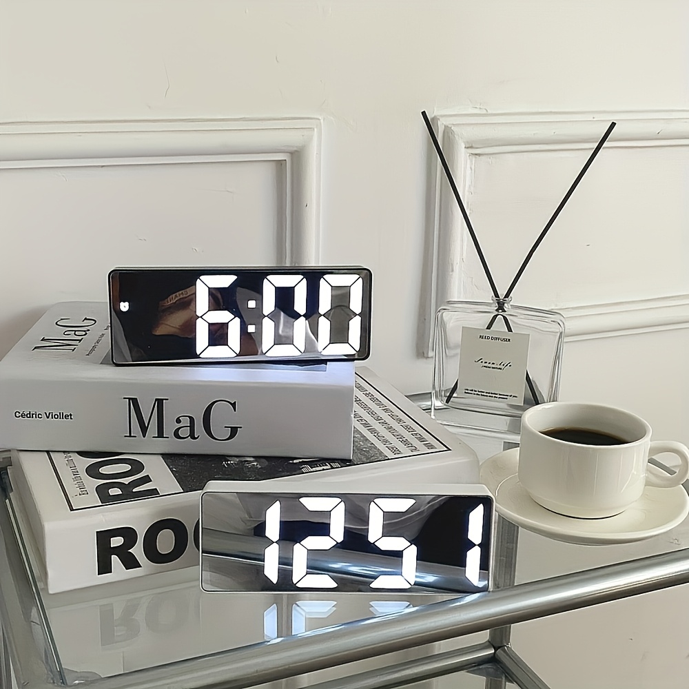 1pc LED mirror bedside alarm clock 12/24 hours battery plug-in/two power supply methodsHome decoration artwork can be put in the bedroom study can be used as Christmas Thanksgiving Mother's Day gift.