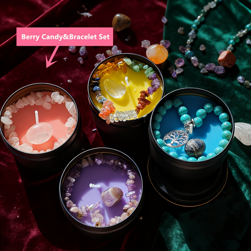 Image of Gift Box, Containing 1 Heart-shaped Carved , Sage-scented Soy Wax, Decorated With Amethyst And Rose Quartz, Up To 24 Hours, Suitable For Valentine's Day, 's Day, Easter, As A Gift