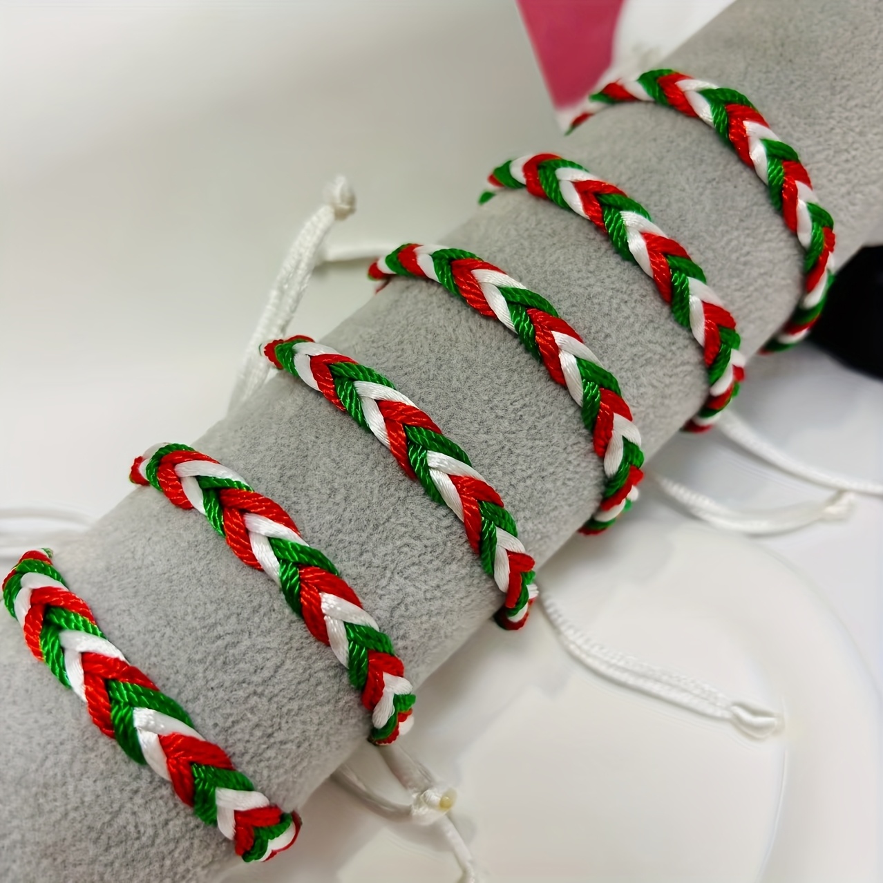 Braided Rope Bracelet Middle Eastern Flag Scheme Red Green Gray