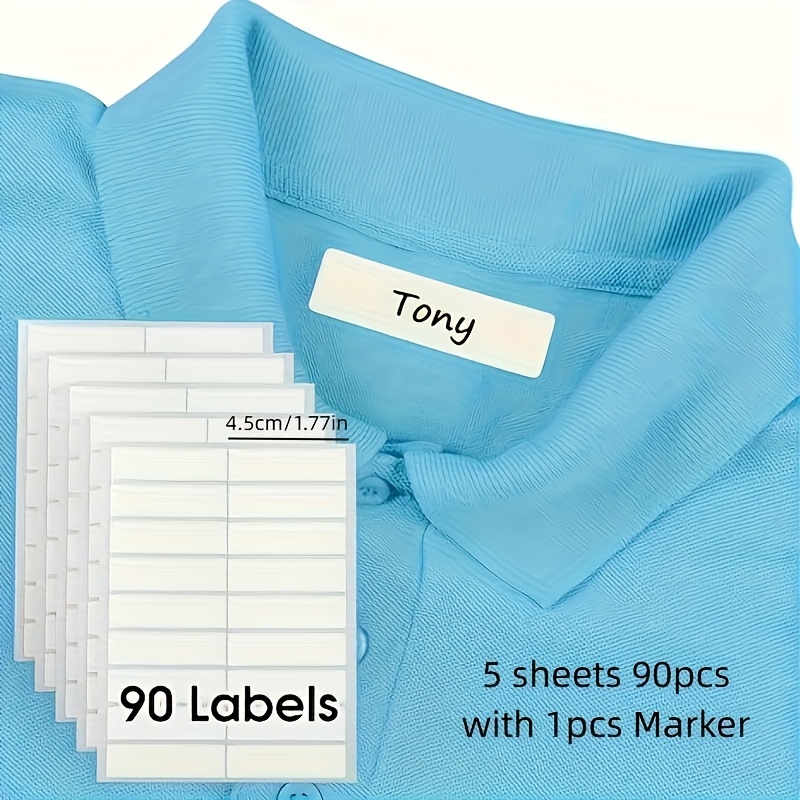 Image of Gdgdsy 90pcs Self-stick Clothing Labels - No-iron, Washer & Dryer Safe, Waterproof Write-on Name Tags For Clothes, Bags, Bottles, Camp & Organizing - 5 Sheets With Handwritten Font (white Paper)