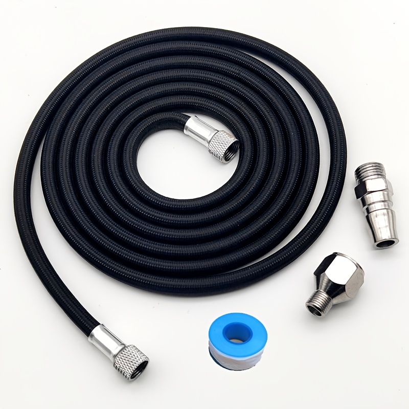 TEMU Tuyau d'air tressé noir de 6 pieds ( 1,8 mètre) pour pistolets de pulvérisation, avec embouts standard de 1/8 pouce ( 0,3 cm) et 1/4 pouce ( 0,6