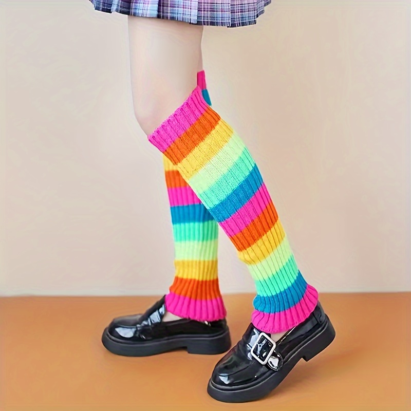 Autumn and Winter Striped Colorful Over-the-Knee Socks, Versatile Knee-High  Socks for Women, Neon Festival Christmas Leg Warmers