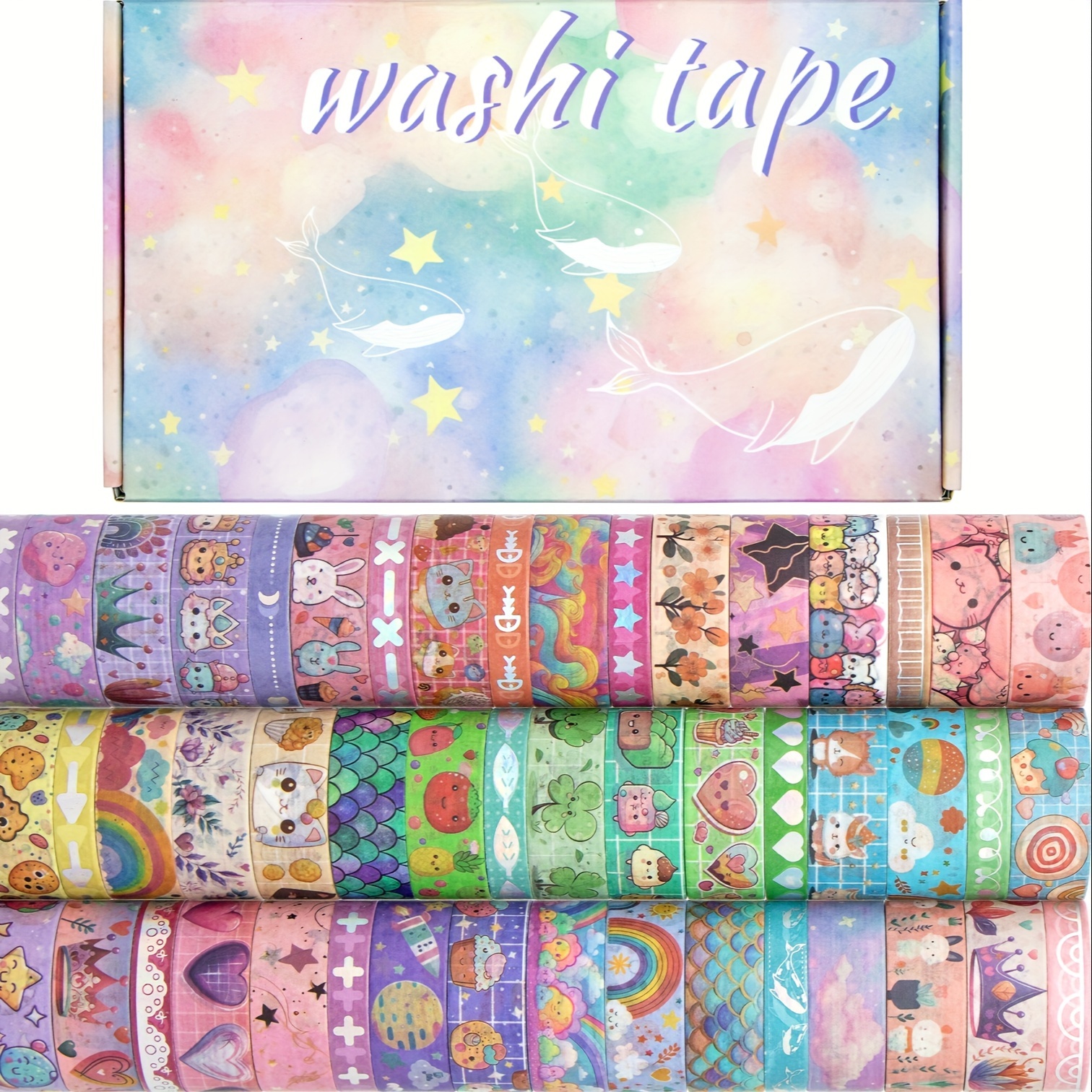 TEMU 50 Rolls Washi Tape Set, Silvery Cute Washi Tape For Scrapbooking, Planner, Gift, Rainbow Masking Decorative Tape