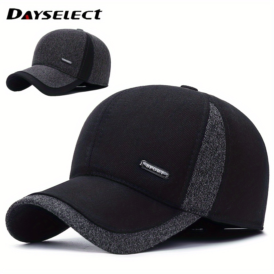 

Casquette de baseball Dayselect pour homme avec doublure en velours - Chapeau d'hiver chaud avec cache-oreilles, taille réglable, lavable à , noir (1 )