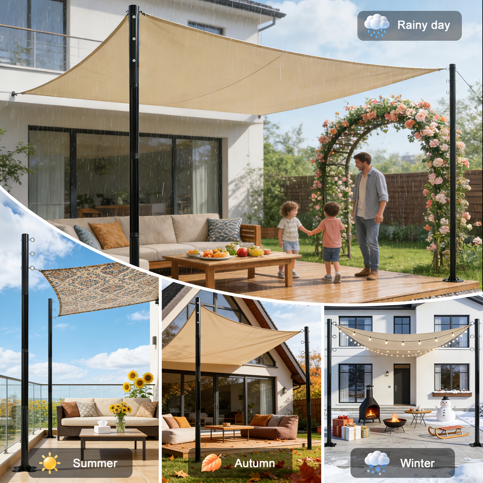 2-Pack 12-Foot Shade Sail Poles, Sturdy And Durable Heavy-duty Umbrella Poles Designed for Outdoor Use On The Ground, In Gardens, And On Patios. Easy to Install, Water-resistant, with Reinforced Bases And Expansion Bolts Included.