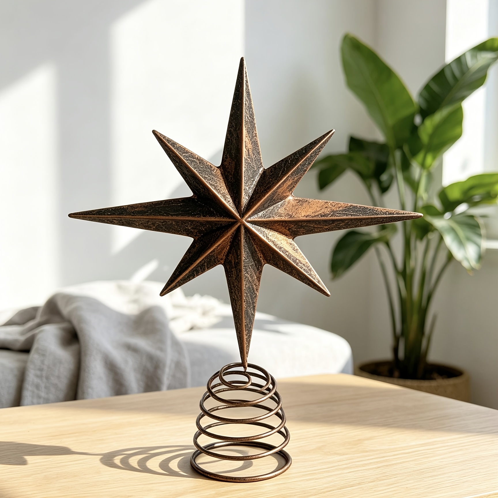 TEMU Décoration de sapin de Noël étoile octogonale rétro vieillie, texture en fer forgé de qualité supérieure et atmosphérique. Base à ressort