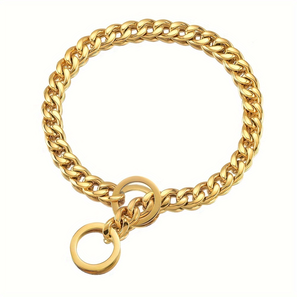 

Dog Collar Chain Gold Plated 11mm Thick Cuban Link Collar Chains Stainless Steel Metal Slip Collar Gold Pet Necklace For Dogs