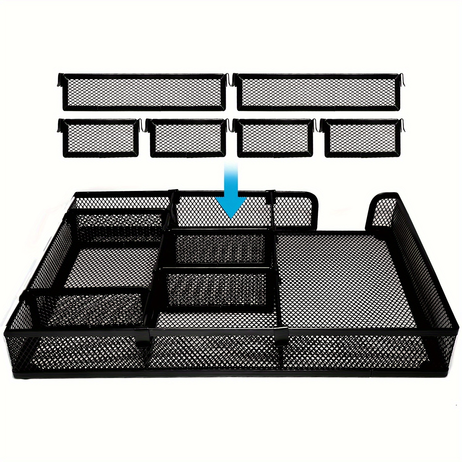 

[2024 New] Desk Drawer Organizer Tray With 6 Adjustable Compartments, Multi-use Metal Mesh File Organizer Office Desk Accessories For Home Office School, 12.60 X 8.66 X 1.77 Inches