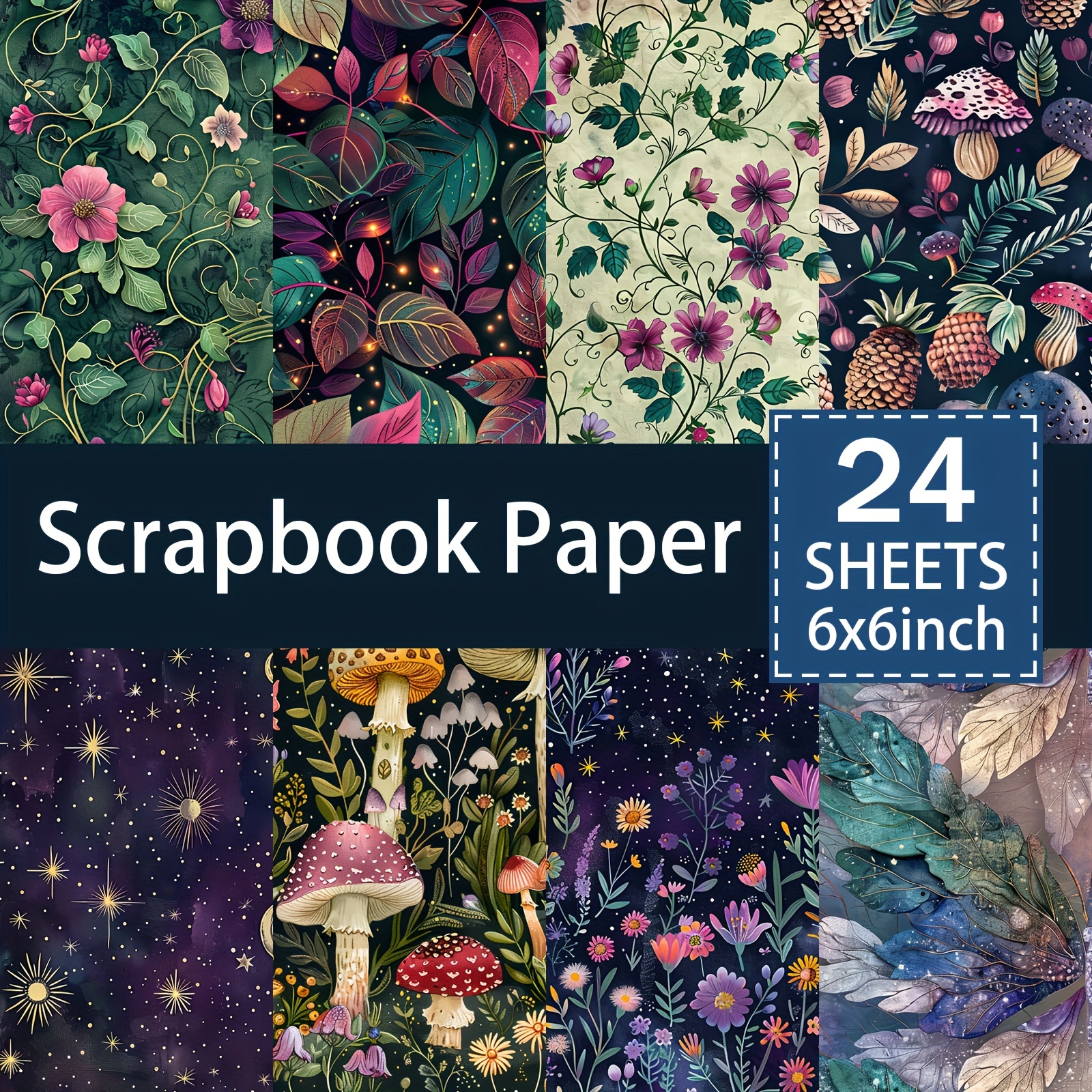 

Forest & Scrapbook Paper Pack, 24 Sheets, Diy Stationery Vintage Journal Planner Cardstock, Decorative Mushroom Pinecone Floral Background Patterns For Crafting, 6x6 Inches