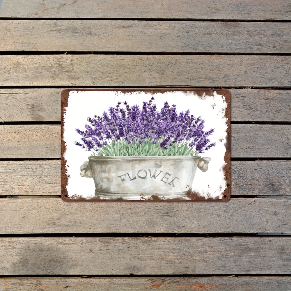 

Vintage Lavender Tin Sign - Rustic Metal Wall Decor For Home, Bathroom, Kitchen, Bar, And Garden - 12x8 Inches