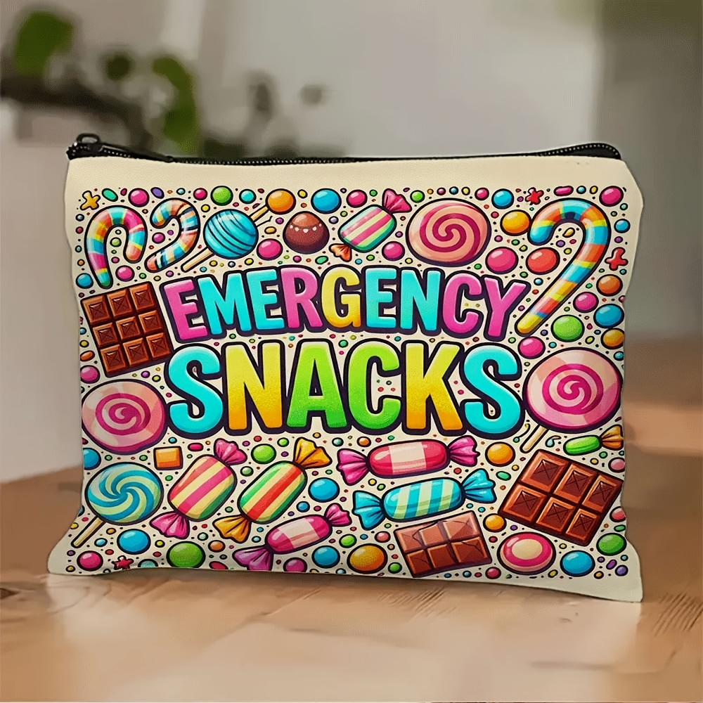 TEMU 1 Emergency Snack Candy Chocolate Printed Toiletry Bag, A Zippered Cosmetic Pouch. Lightweight And Foldable, Making It Ideal For Daily Use And