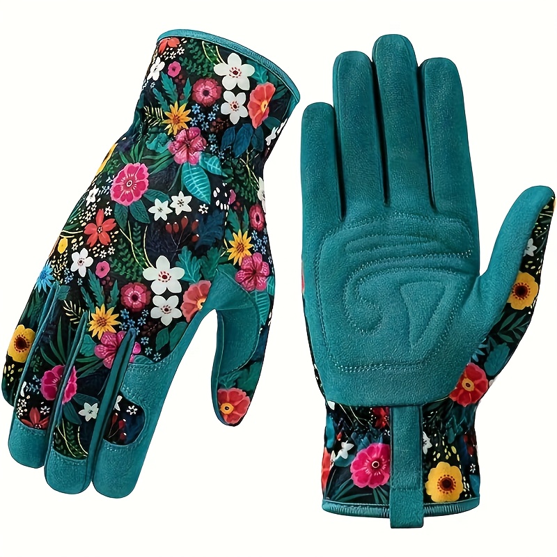 TEMU Floral Garden Gloves, Breathable Non-waterproof Gardening Work Gloves, Lead & Pvc Free Material, Ambidextrous Hand Orientation - 1 Pair