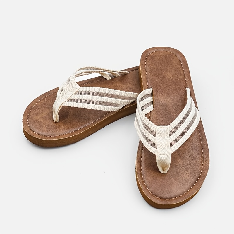 Image of Fashionable And Minimalist Striped Design Women's Flip-flops, Wear, Outdoor Activities, Beach , And Suitable For ., Women Shoes