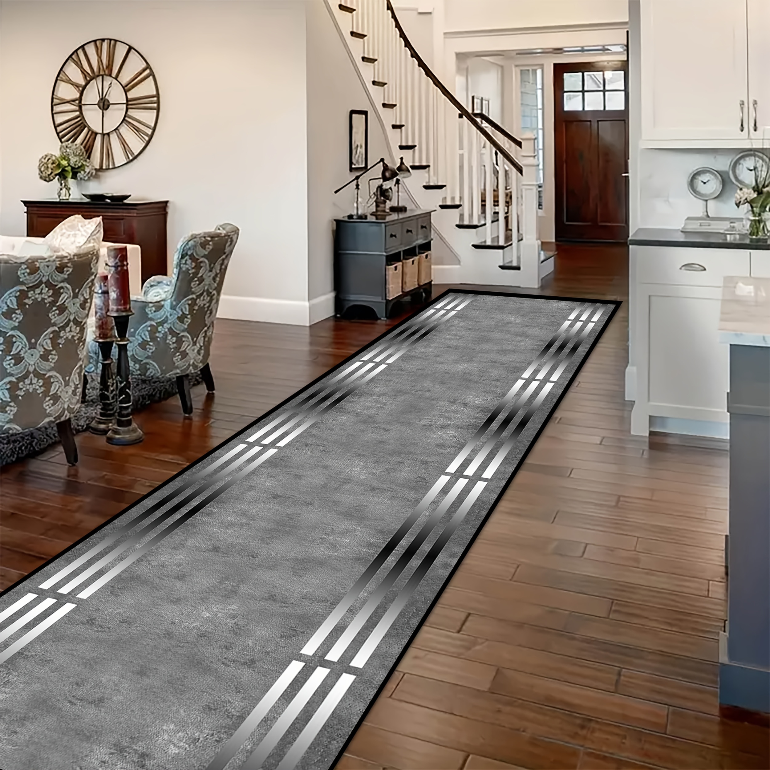 Image of Sea Shipping [golden Diamond Velvet] 1pc, Modern Gray Anti-slip And Restaurant Carpet, Light Living Room Runner, Hallway Anti-slip Mat, Shower Room Laundry Room Aesthetic Anti-slip Decorative Carpet