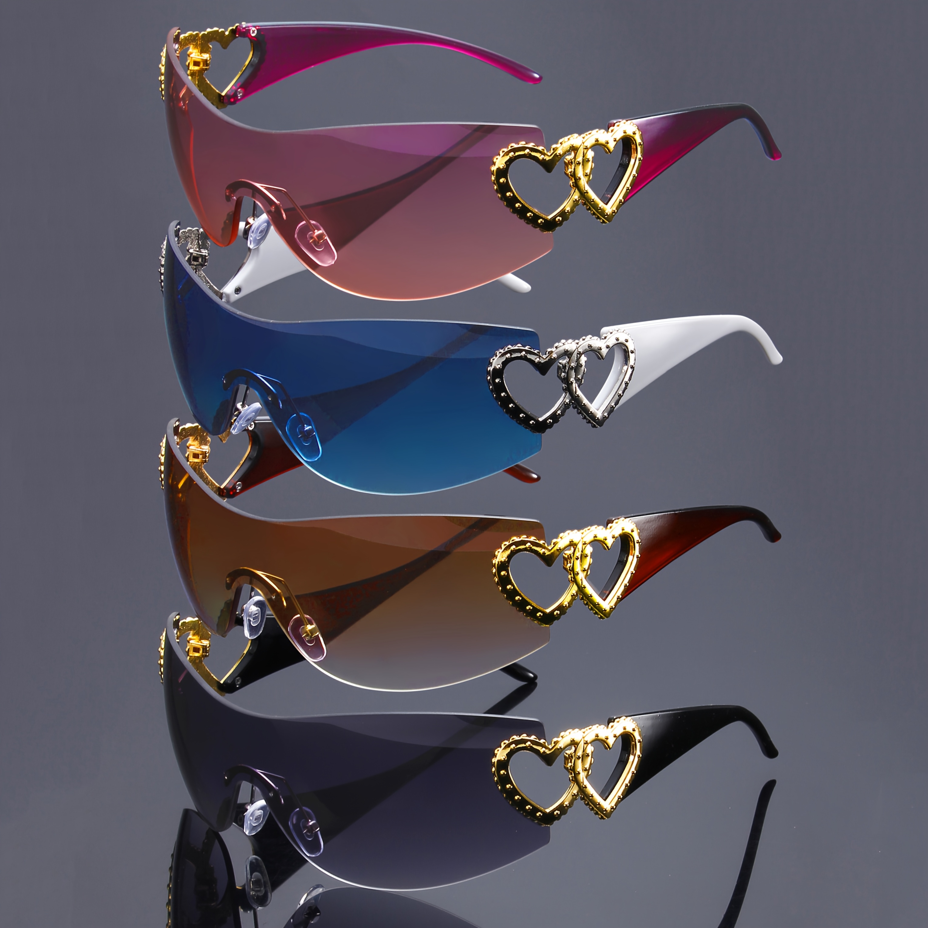 TEMU 4pcs Wraparound Frameless Glasses - Unisex For With Metal Heart Hinge, - Party, Everyday & Special Occasion Eyewear - Decorative (no Needed) -