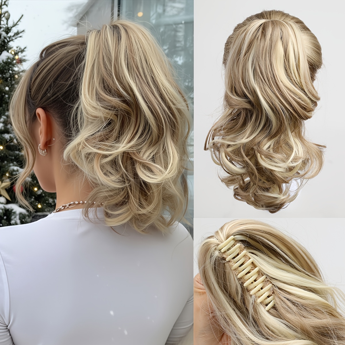 Image of 12-inch Clip-on High-temperature Synthetic Ponytail Wig, In Colors, Curly Hair Clip-on For Short Ponytails, Perfect For Parties And Social Events With A Stylish And Elegant Look