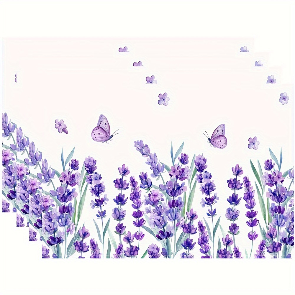 

1/4/6pcs, Placemats, Purple Lavender Butterfly Pattern, Spring Theme Decorative Table Pads, Seasonal Farmhouse Table Decor, Perfect For Home, Party, Dining Room & Kitchen Use