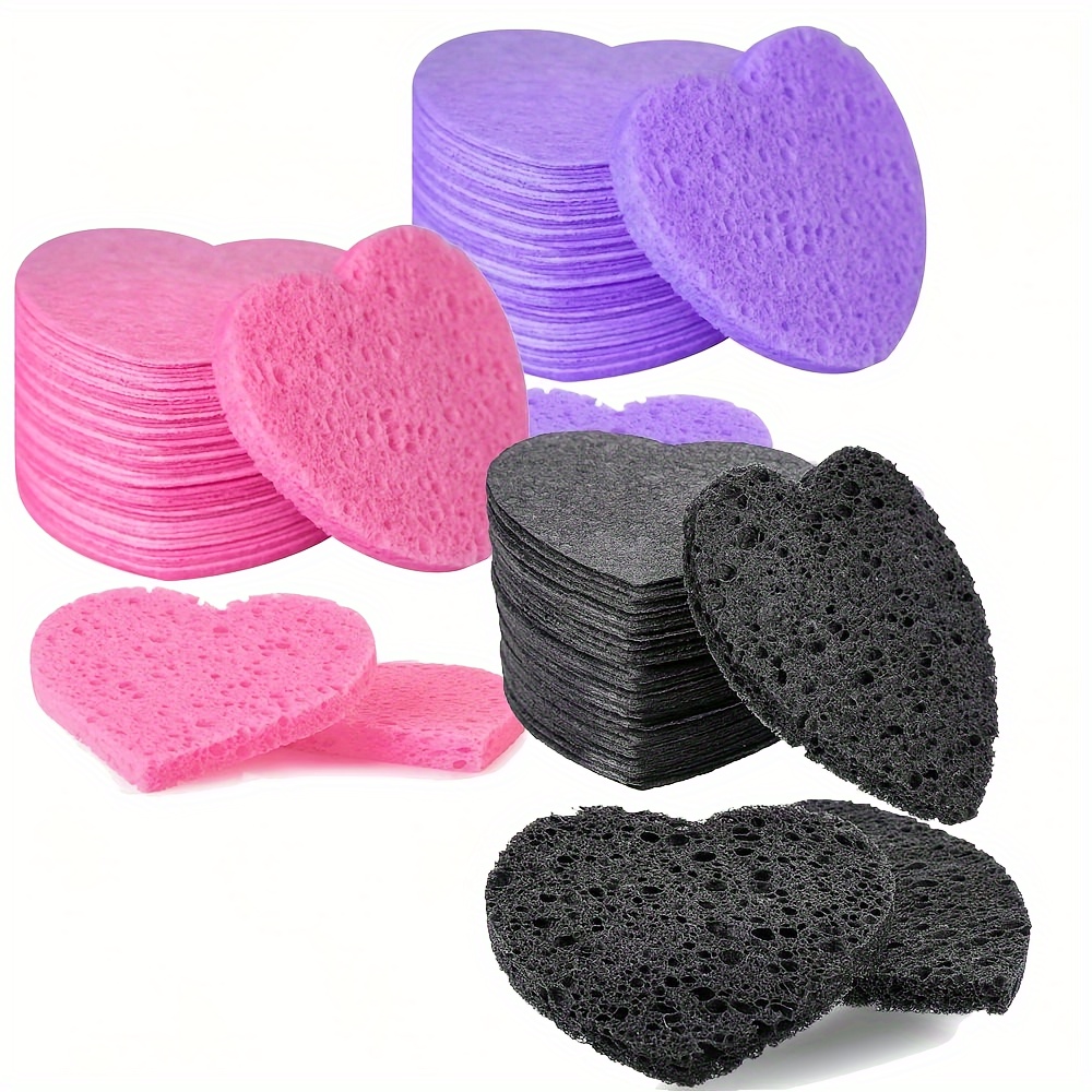 

10pcs/30pcs/50pcs Heart-shaped Compressed Facial Sponges, Unscented Polyester, Gentle Exfoliating & Makeup Remover, No Power Or Battery Needed