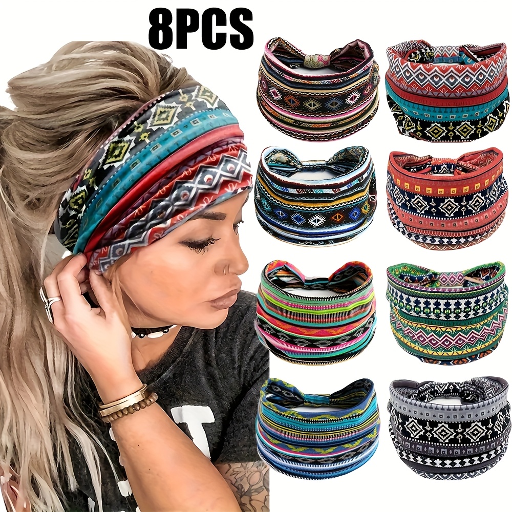 TEMU Set Of 's Headbands That Are Elastic And Breathable, Featuring A Bohemian Print, Perfect For Fitness And Sports, Offering A And Sweat-wicking