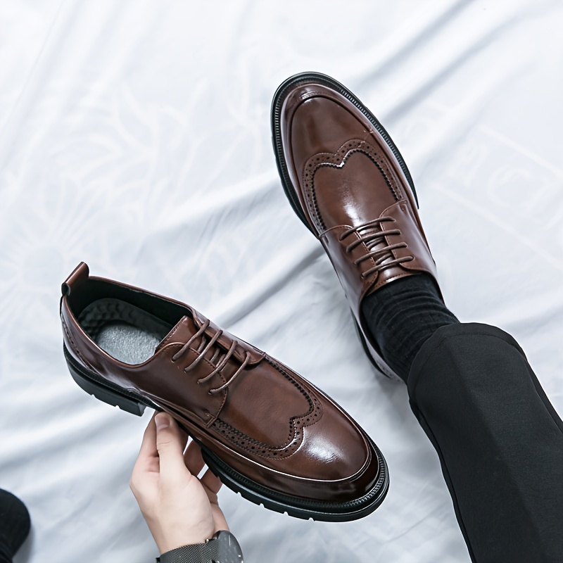 mens platform wingtip brogue oxfords classic lace low top - Temu