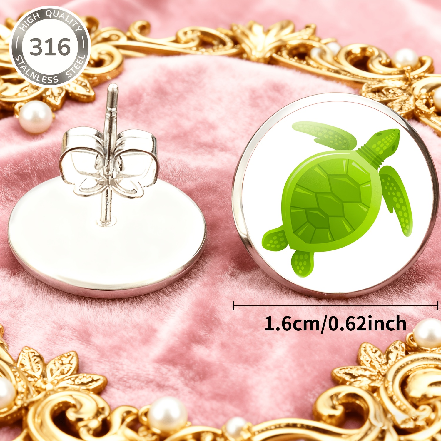 2pc Green Sea Turtle Non-Pierced Earrings Set, Fun Ocean Design