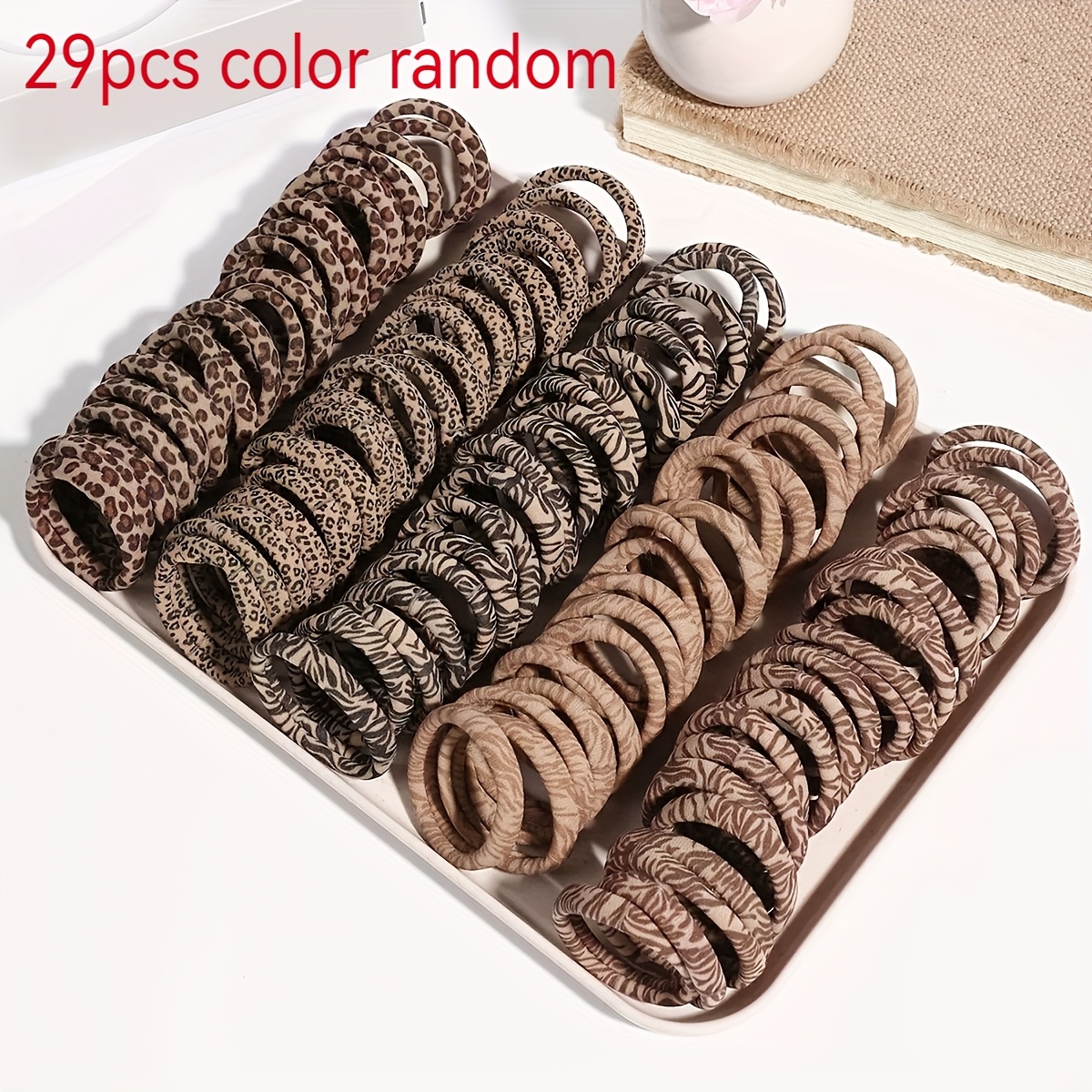 TEMU Random 19/29pcs Colors, New Leopard Print High-elastic Ponytail Hair Ties Thickened And Thickened High-elastic Hair Bands Ponytail Bun Hair Ties
