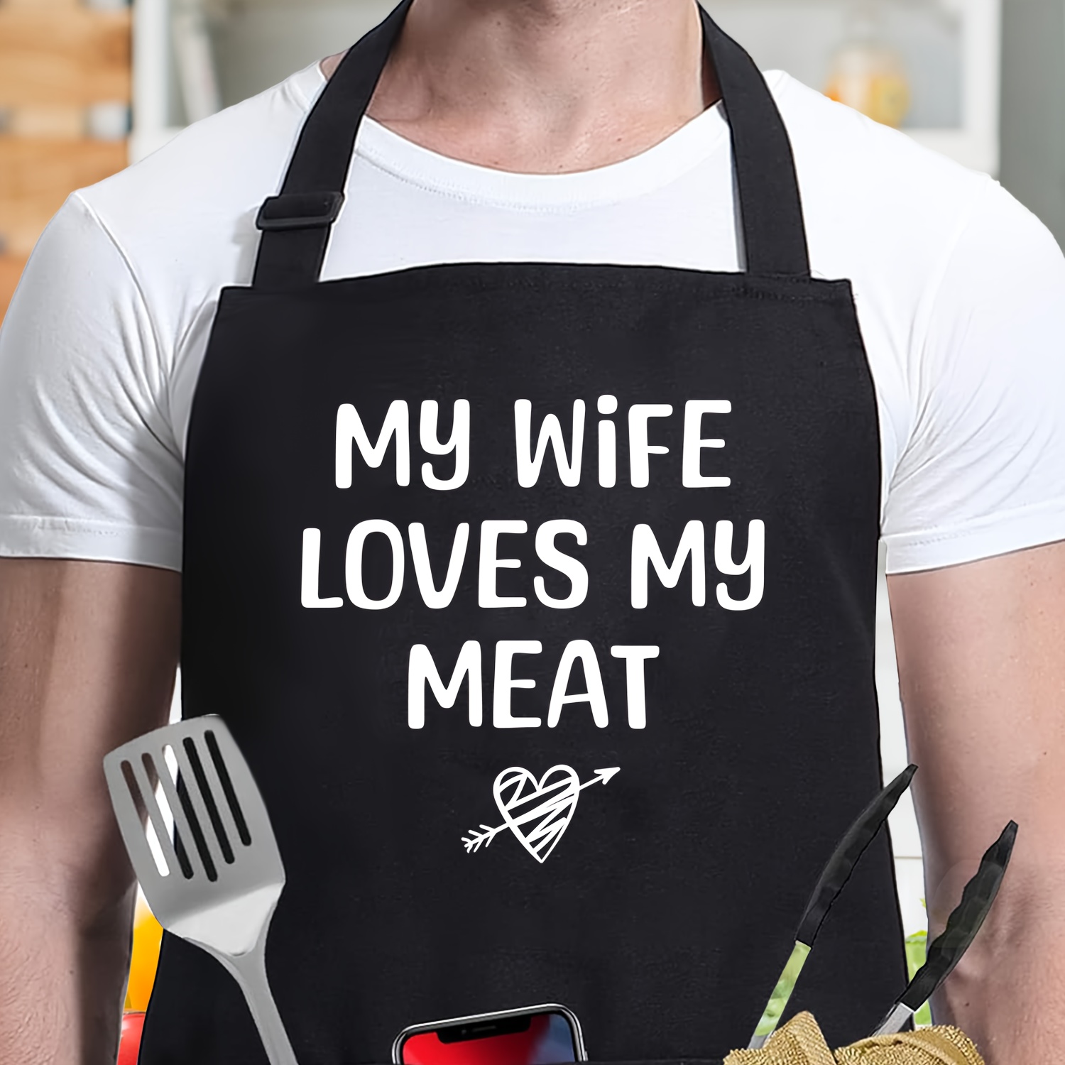 

1pc Black Funny Apron, Father's Day Gift, With 2 Pockets, Adjustable Bib Apron For Men And Women, Barbecue Gift, Cooking Kitchen