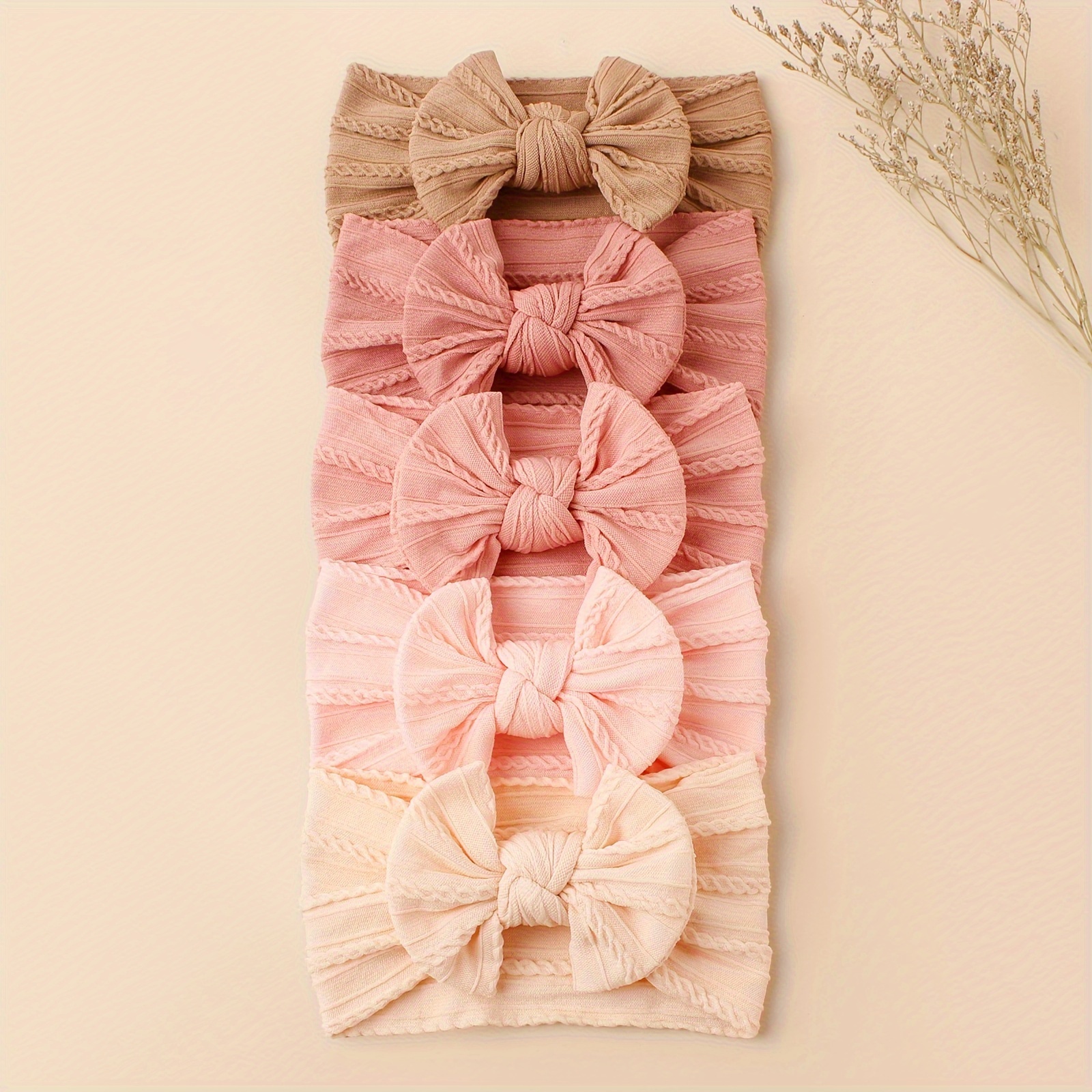 5pcs Handmade Bow Nylon Headbands Solid Color Jacquard Comfortable Hair Bands Girls Daily, Party Wearable Cute Hair Additions