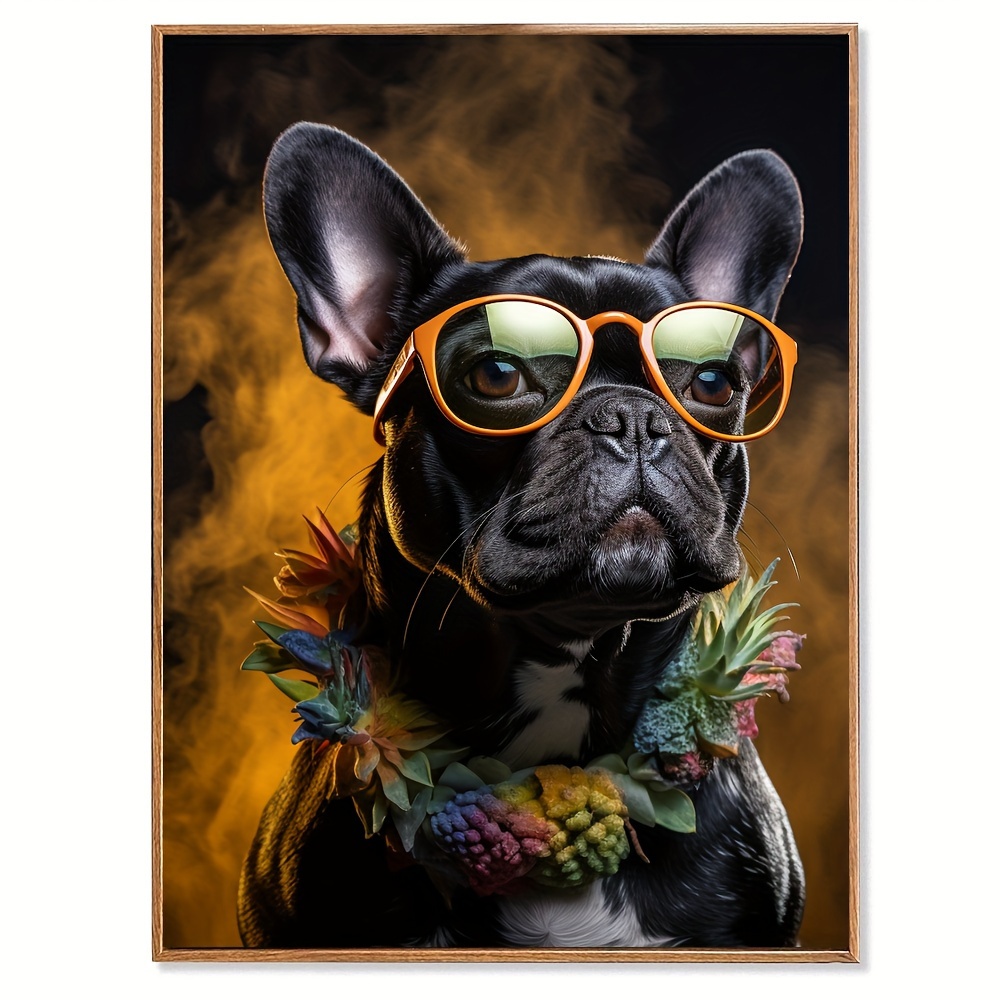 フレンチブルドック メガネ アート 絵画 新品 1個 フレンチブルドッグと のメガネアートキャンバ アートワーク絵画