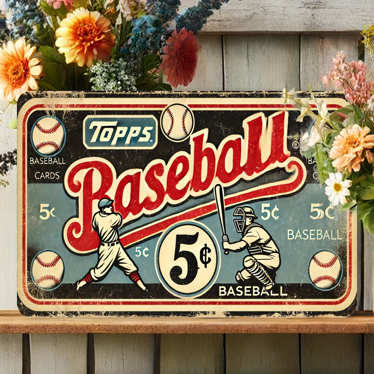 

1pc Vintage Baseball Metal Sign (8"x12") - Rustic Industrial Style With Player & Baseball , Perfect Dad Gift, Ideal For Home, Garage, Or Outdoor Decor, Battery-free