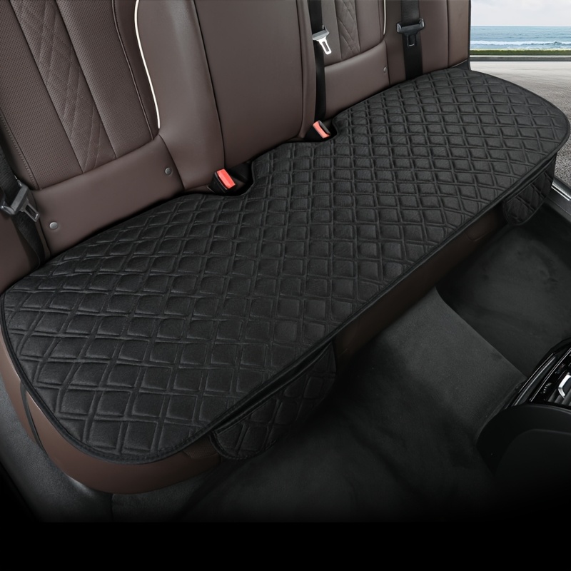 TEMU Linen Texture 1pc Car Seat Cushion, Rear Row 3-person Long Mat, Linen Car Seat Cushion, Large Checkered Embroidery, Breathable Seat Cushion,