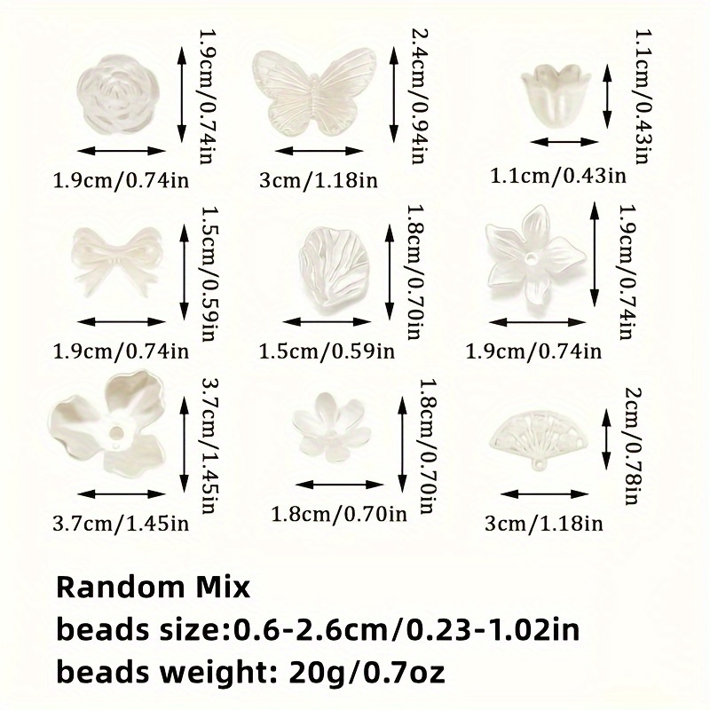 20g 0.6-2.6cm Large Mixed Style Beads Acrylic Flower Round Beads For Phone Chain Necklace Ring Jewelry Additions And Small Gifts